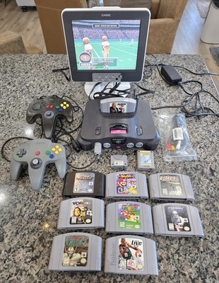 Nintendo 64 N64 Bundle Tested Smash Bros Mario 64 WCW nWo 2 Controllers 9 Games!