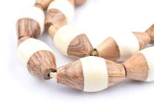 Inlaid Wood and Bone Beads 43x23mm Kenya African Multicolor Bicone Large Hole