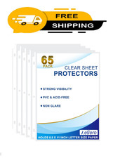 65 Pack Clear Sheet Protectors, 8.5 x 11 inch Page Protectors for 3 Ring Binder,