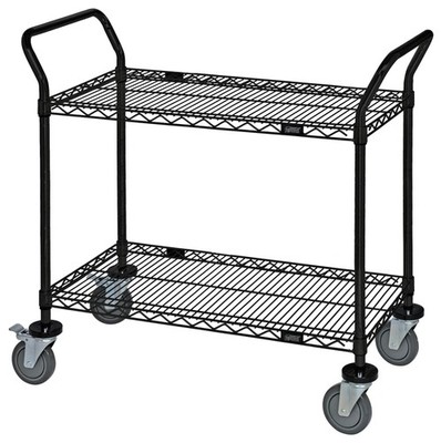 Quantum Storage Systems - WRC-2448BK-2 - Wire Shelving Cart W/ 2 Shelves Black