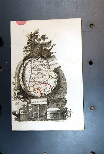 Original Old Antique Print Map Seine Marne Uelun France