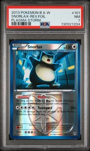 2013 POKEMON BW PLASMA STORM SNORLAX #101 REVERSE PSA 7 NM #130921204