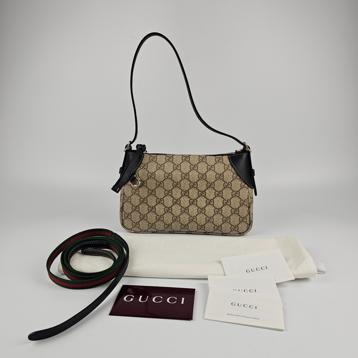 GUCCI GG Emblem Small $1980 Beige/Dark Brown/Black Shoulder Bag