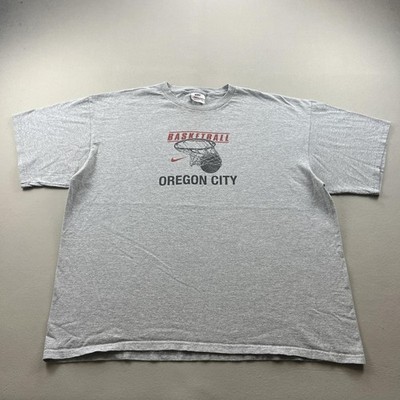 Vintage Nike Basketball T-Shirt Mens XL Gray Oregon City Hoops Swoosh Logo 90s