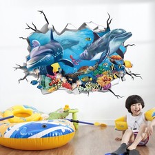 decalmile 3D Under The Sea Dolphin Fish Wall Decals Ocean Turtle 3d