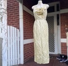 Vintage 60s gold lurex beaded sequin formal evening maxi gown dress party AU 6 8