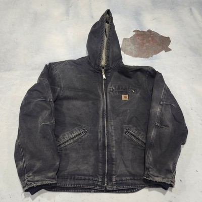 Carhartt Black Sherpa Jacket J141 BLK Mens XL Vintage Distressed