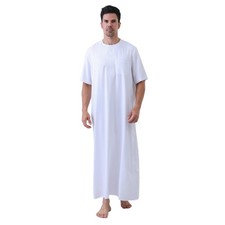 Dubai Men Short Sleeve Abaya Long Robes Jubba Thoub Thobe Kaftan Dishdasha Arab