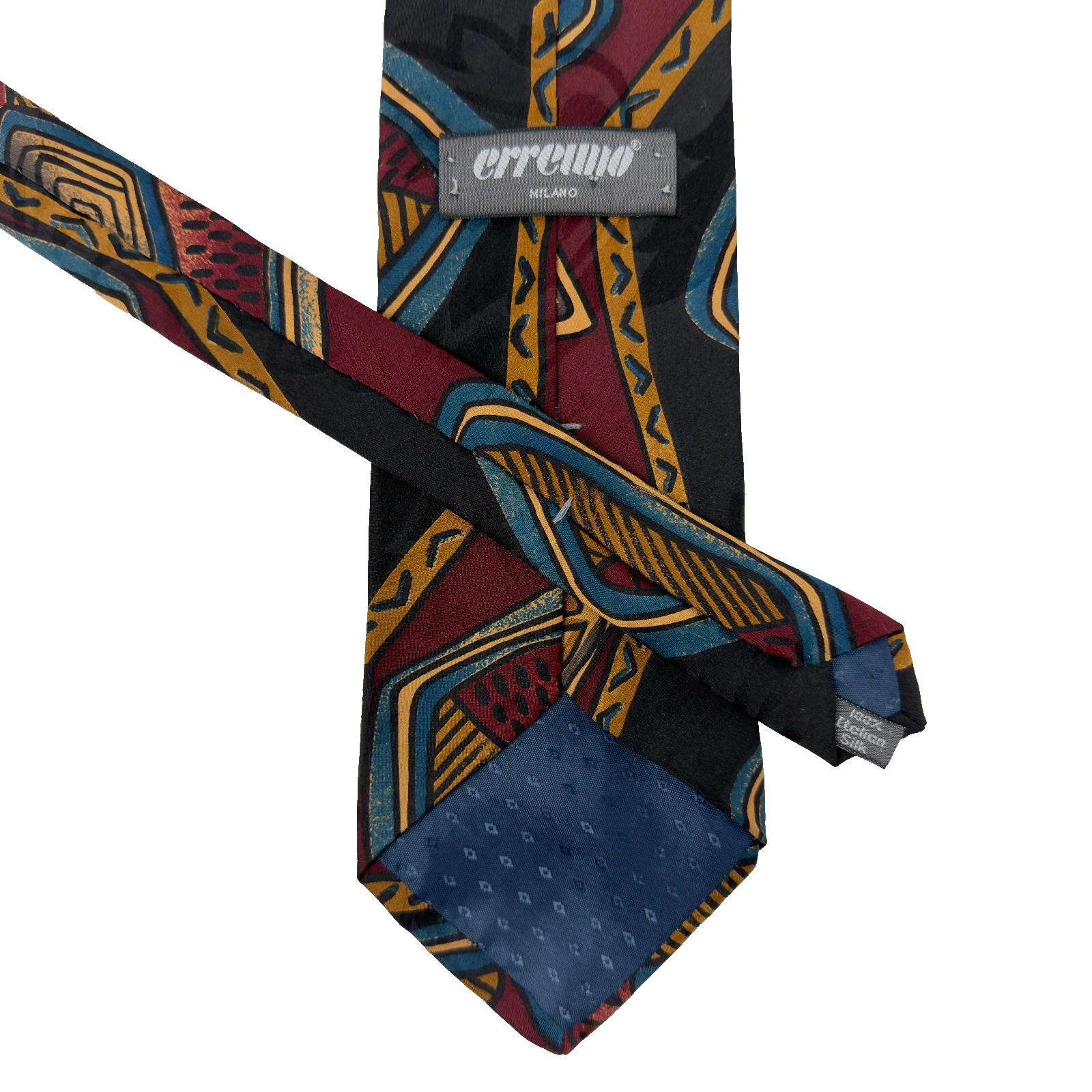 Erreuno Milano Silk Tie Abstract Geometric Black Burgundy Teal Italy 56.5x3.75