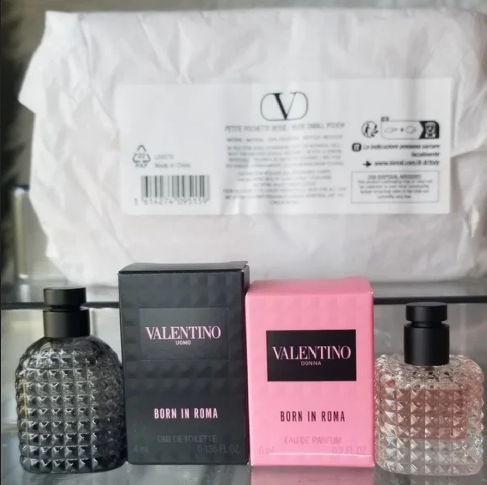 Bolso de Belleza Valentino Bolsa/Bolso de Mano Tachonado + dos Mini Perfumes Born in Roma *NUEVO* Foto 2 de 3