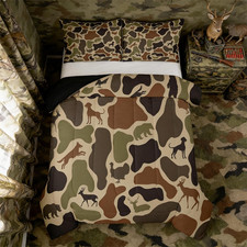 Camo Comforter Set Queen Size for Kids - Deer Bear Farmhouse Bedding