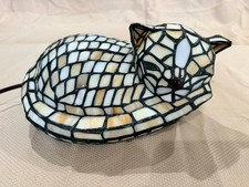 Tiffany-Style Stained Glass Table Lamp with Bronze Cat Base — listing 6
