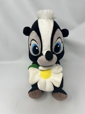 Disney Store Bambi FLOWER THE SKUNK Plush Holding White Flower 9" Stuffed Animal