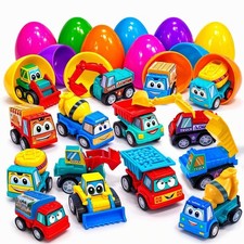 8 Pack Colorful Prefilled Easter Eggs Bulk with Toys - Mini Car Set Construct...