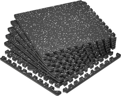 0.79'' Extra-Thick Exercise Equipment Mats, 6 Pcs 24 Sq Ft Rubber Top Floor Tile