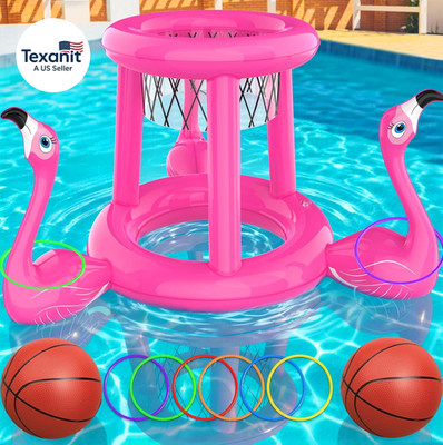 Pool Floats Toys Set, 2-In-1 Floating Basketball Hoops & Pool Ring Toss, Fun Sum