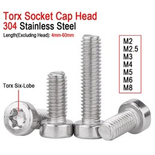 304 A2 Stainless Steel Torx Six-Lobe Socket Cap Head Screw Bolt M2M2.5M3M4M5M6M8