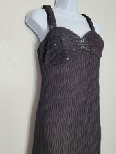 MoriLee dark brown purple beaded babydoll maxi prom dance dress size 11/12
