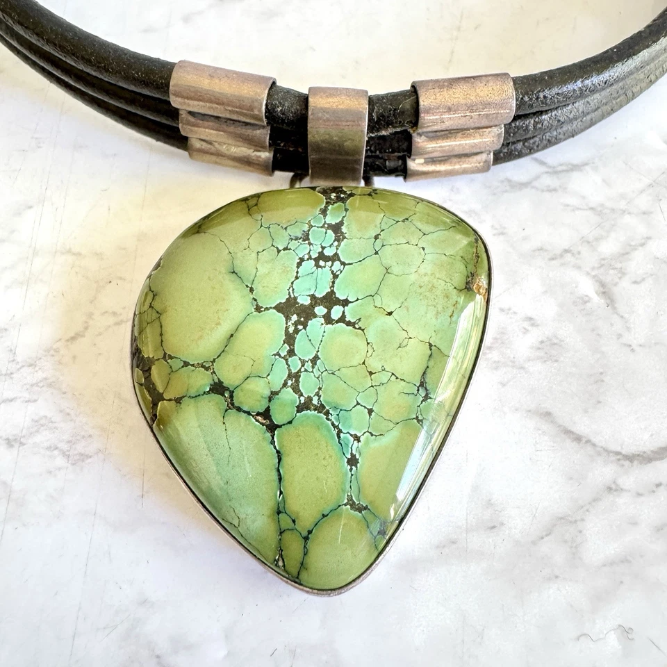 "Antiguo collar gargantilla de plata esterlina Echos colgante turquesa verde 15,75"" 68 g" Foto 4 de 4