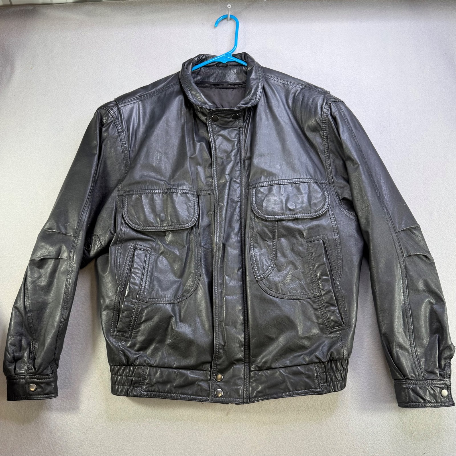Reed Sportswear Leather Bomber Jacket Men's L42 Black Vintage Used