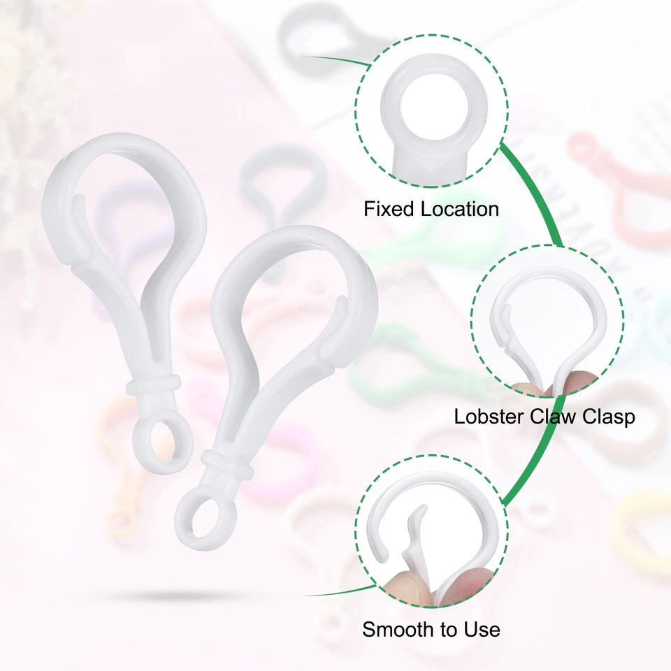 150 Pcs Plastic Lobster Claw Clasps Snap Lanyard Clip Hooks, White Foto 3 de 4