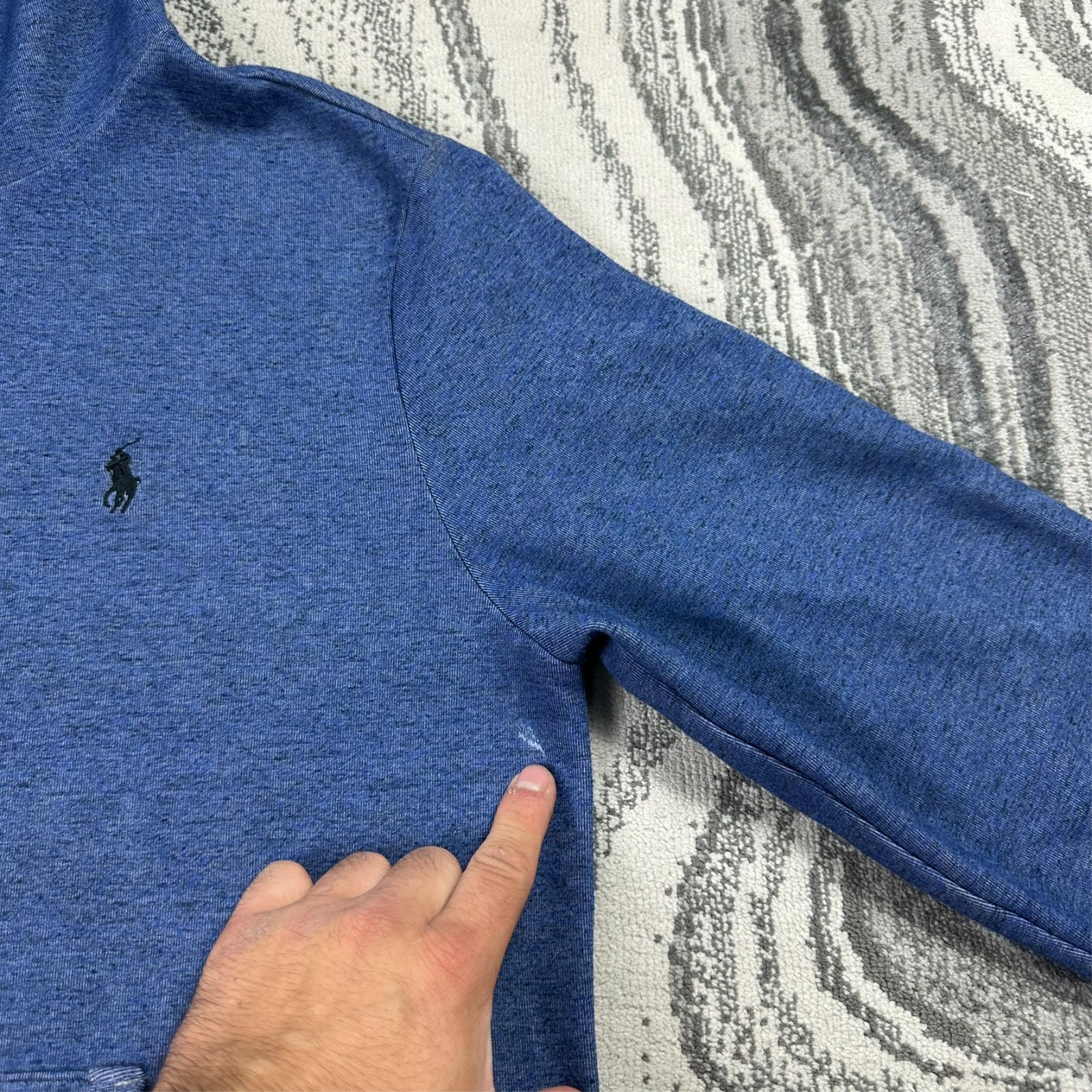 Vintage Polo Ralph Lauren Blue Heather Black Pony  Size Medium Pullover Hoodie image 4