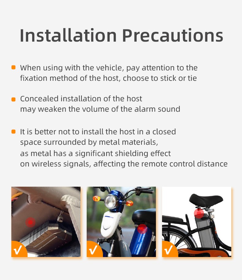Bike Alarm, Wireless, Anti-Theft, Vibration Motion Detector, 113 dB, IP55