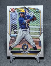 Luis Lara 1st Prospect Rookie 2023 Bowman Card #BP-100 Milwaukee Brewers. rookie card picture