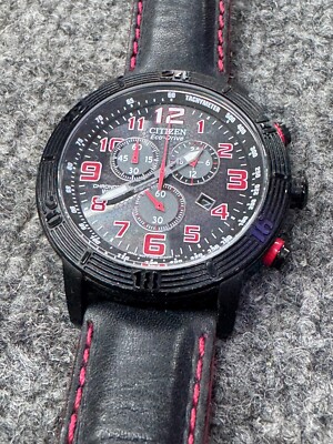CITIZEN Eco-Drive 腕時計 ブラック Citizen Eco-Drive Chronograph H504 Black/Red Watch –Solar Powered