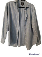 Faconnable Mens Long Sleeve Button Up Shirt Blue Plaid Made In USA Sz Large