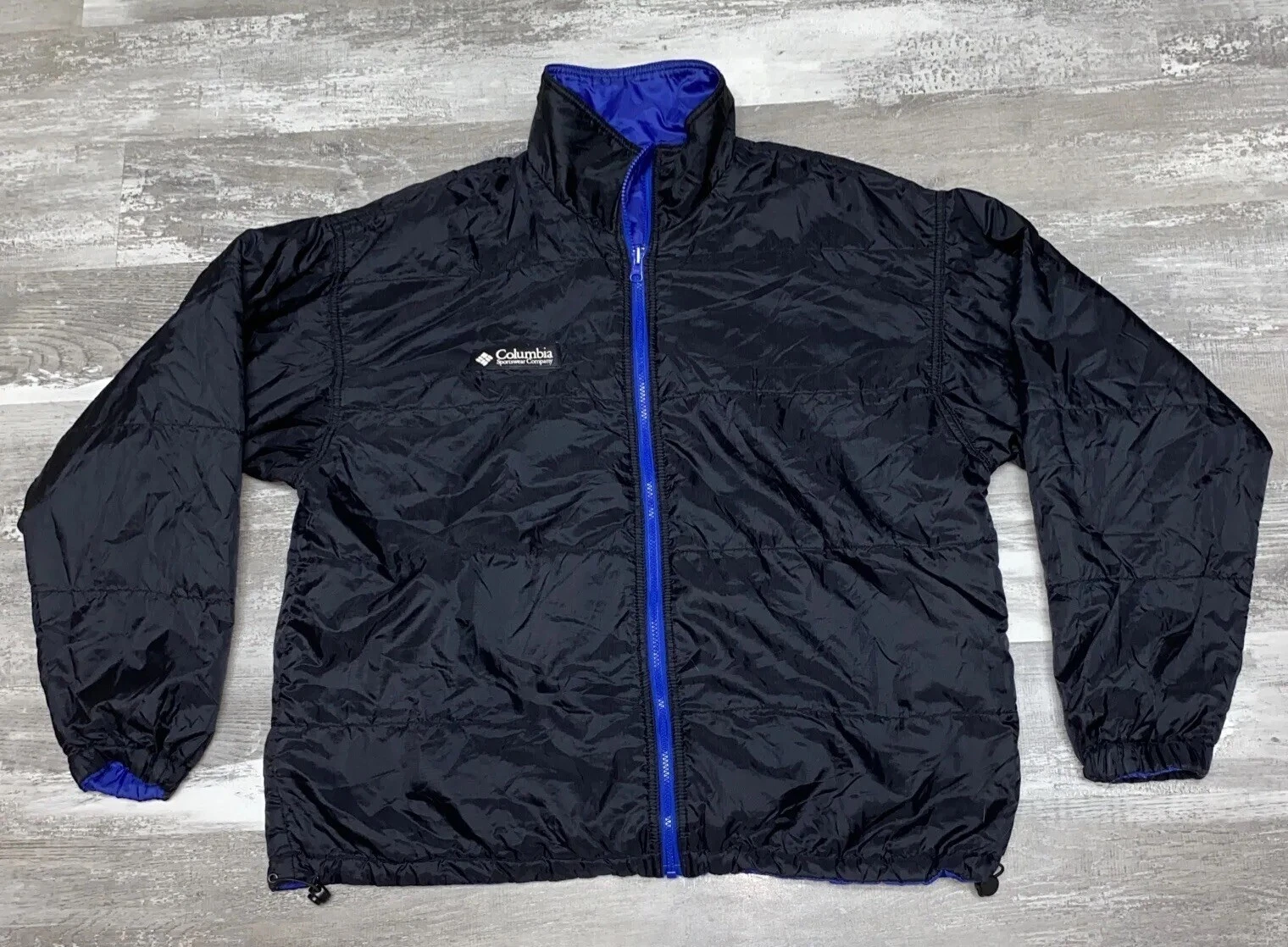 Columbia Reversible Jacket Blue Black Sz Large Long Sleeve Packable