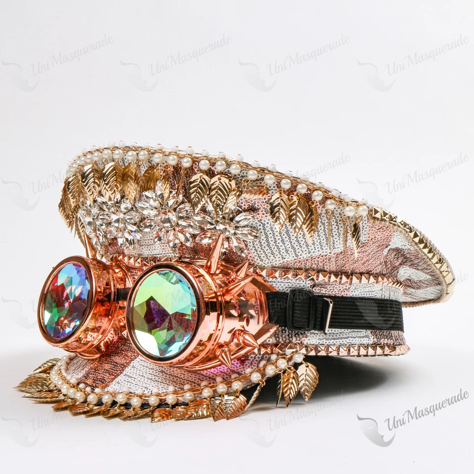 Hoja de Oro Steampunk Lentejuelas Fiesta Hombre Ardiente Capitán Gorra Alta Sombrero de Halloween Foto 2 de 4