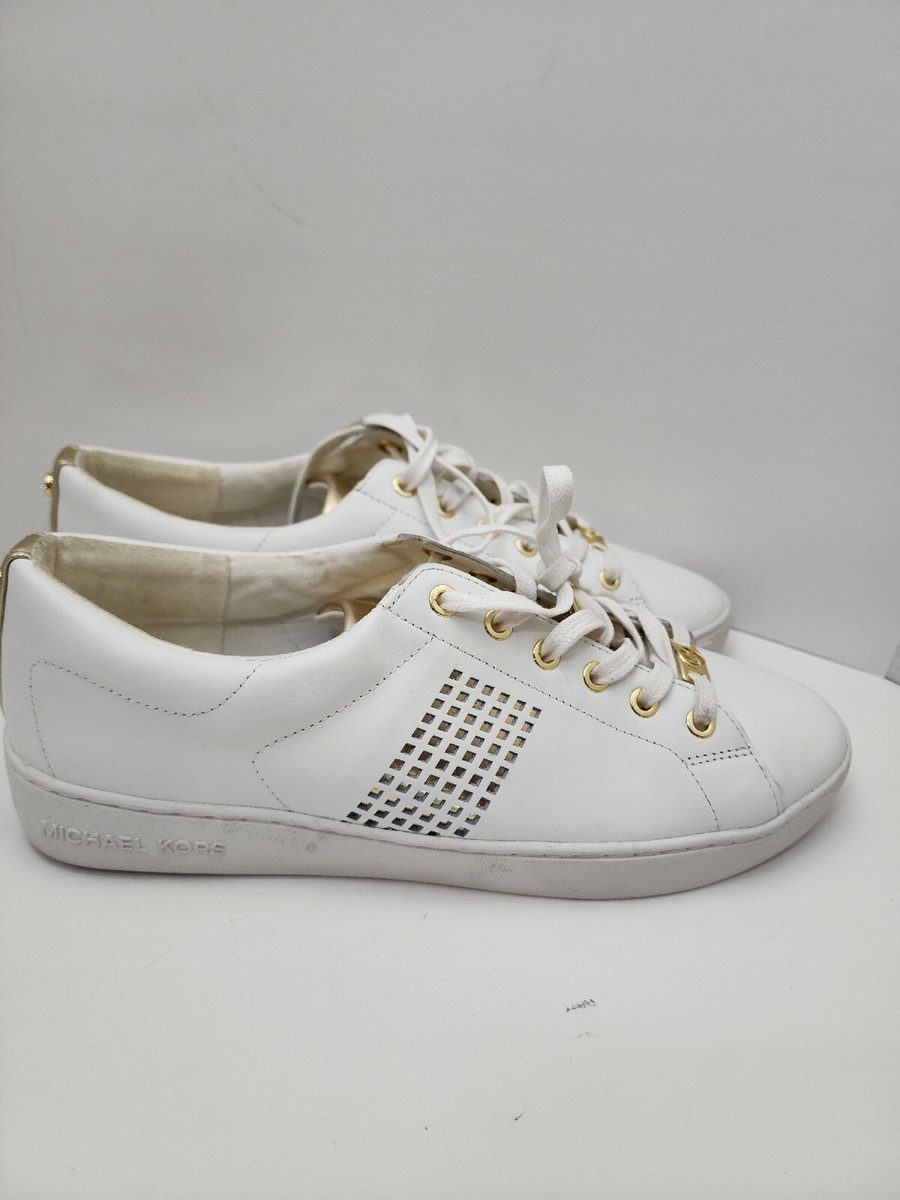 Michael Kors Women's Sneaker White Gold Leather shoes MK size 11 - Main Image