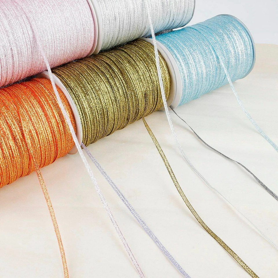 20yards/bag Metallic Glitter Ribbons 3mm Polyester Double Face Ribbon Sewing Cra - Image 4 of 4