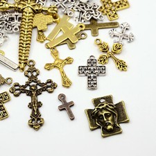 10 Cross Charms Assorted Lot Antiqued Pendants Christian Catholic Religious Mix
