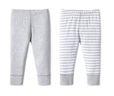Lamaze Baby Unisex Organic Essentials- 2 Pack Pants- Gray &  Stripe - 3M 3Months