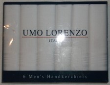 UMO LORENZO ITALY HANDKERCHIEFS WHITE HANKIES SET OF 6 100 COTTON NEW MENS