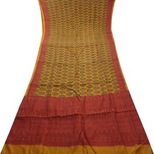 Vintage Mustard Sarees 100 Pure Silk Printed Indian Sari 6YD Craft Decor Fabric