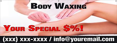 Body Waxing Banner 18''x48'' Free Shipping & Customization, Ready to Hang!