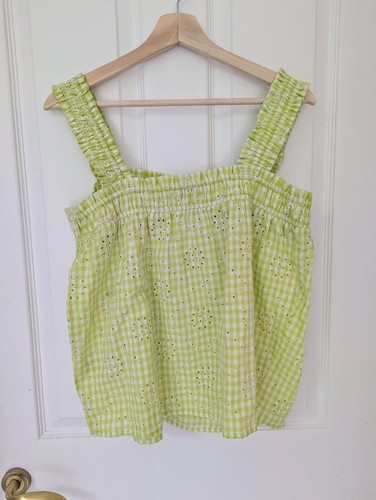 Mint Velvet sleeveless green white gingham Broderie Anglaise Top medium UK 12 - Picture 2 of 7