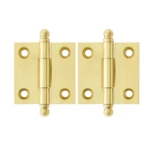 Pair Premium Solid Brass Ball-Tip Cabinet Hinges 1-1/2" x 1-1/2", Polished Brass