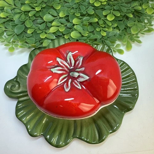 Vtg Brad Keeler Pottery Ceramic Lettuce Tomato Serving Chip Dip Dish 7" Sugar?