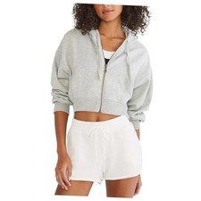 Women's Cropped Full Zip Relaxed Fit Hoodie X-Large Light Heather Grey