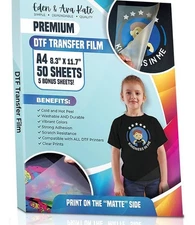 55 Sheets 8.3" x 11.7" Direct to Film DTF Transfer Paper Film Cold and Hot Peel