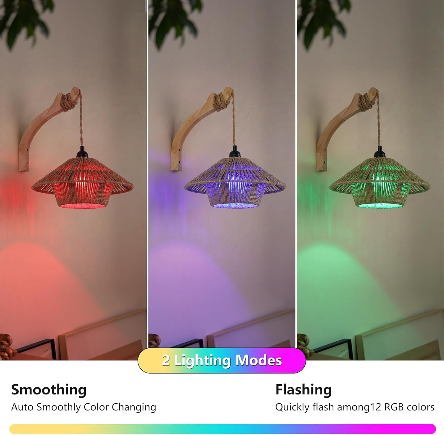 Battery Operated Large Wall Sconce,Wireless Rechargeable Woven Rattan Boho Sconc