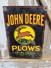VINTAGE JOHN DEERE PORCELAIN SIGN OLD FARMING PLOW TRACTOR DEALER SALES SERVICE