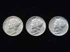 1939-D, 1941-S & 1943 Mercury Silver Dimes Uncirculated NICE!