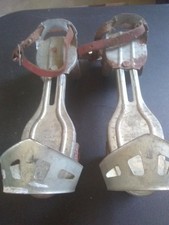 Vintage Metal Adjustable Roller Skates with Leather Straps