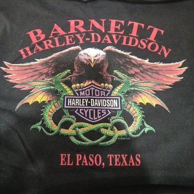 Vtg Sz M Harley Davidson 01' Black Eagle Dragon Graphic T Shirt El Paso Barnett
