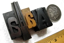 4 vintage mixed font letterpress wood type A's. Beautiful patina!